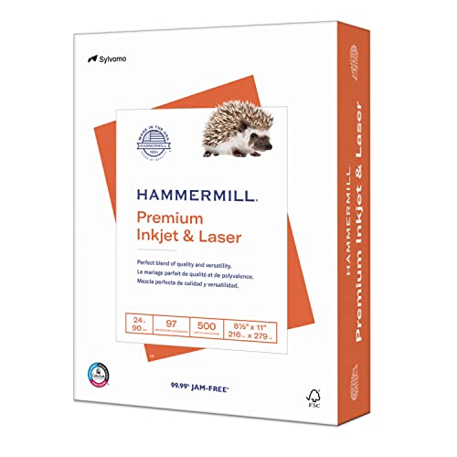 Hammermill 1 Ream (500 Sheets) Premium Inkjet & Laser Printer Paper 24 Lb, 97 Bright, Made in USA