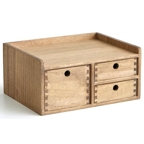 KIRIGEN Desk Organizer with 3 Drawers - Wood Drawer Storage Box with Trays for Tabletop - Workspace Office Toiletries Supplies Tool Caddy - Wooden Storage Cabinet1 Layer Dark Brown£¨DT1D3C-DBR£©