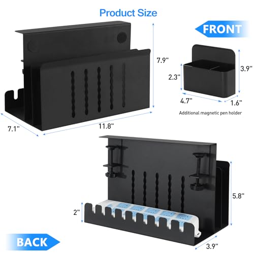 MAXECHO Desk Side Storage, Under Desk Laptop Mount, Table Side Hanging File Organizer, No Drill Clamp On Cable Management Tray, Laptop Holder with Magnetic Pen Holder for Office and Home, Load 22 Lbs