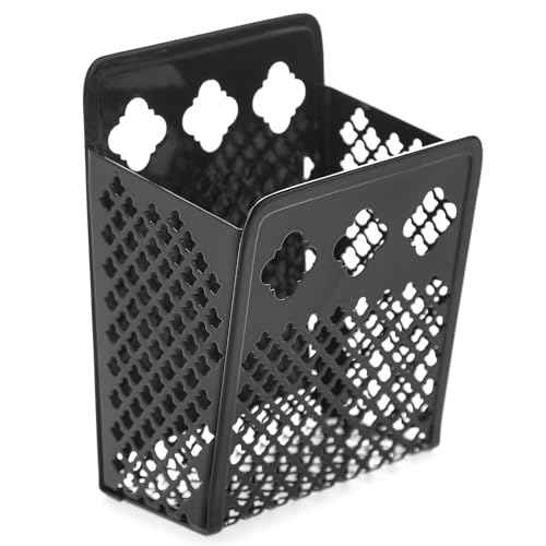 Magnetic Pen Holder, Mesh Metal Strong Magnet Dry Erase Marker Holder Pencil Organizer Small Items Basket for Refrigerator, Whiteboard, Locker Accessories-Black