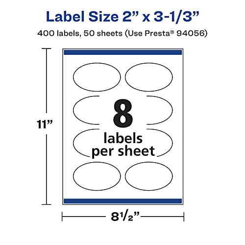 Avery Matte White Oval Labels, Sure Feed Technology, 2" x 3-1/3", 400 Matte White Printable Labels