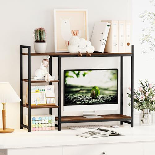 Snughome Desk Shelf, 38.6" Adjustable Desktop Organizer Shelf, Desk Hutch for Computer Monitor Stands, 4 Tier Desktop Display Rack, Wood Desktop Bookshelf Storage Rack for Home Office Dorm