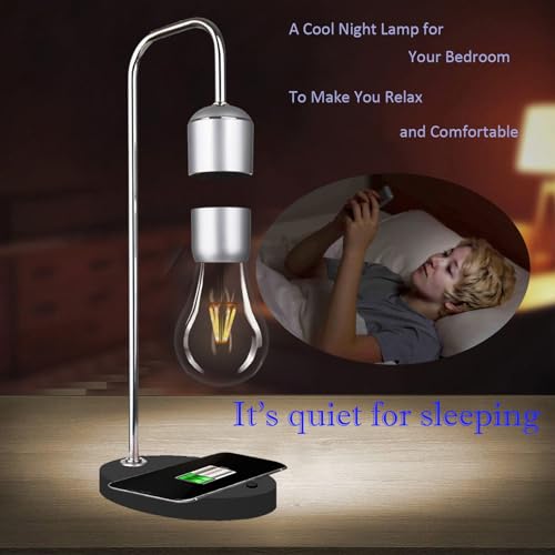 Magnetic Levitating Lamp with Wireless Phone Charger for iPhone Pro Max Floating Light Bulb LED Night Light Table Lamp Levitation Desk Lamp for Christmas Gift Bedroom Office Decoration