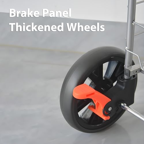 Folding Shopping Cart with Brake - 200 lbs Load Capacity, Lightweight & Sturdy Collapsible Grocery Trolley with 360¡Æ Swivel Rubber Wheels, Foldable Cart with Removable Bag for Shopping - Silver