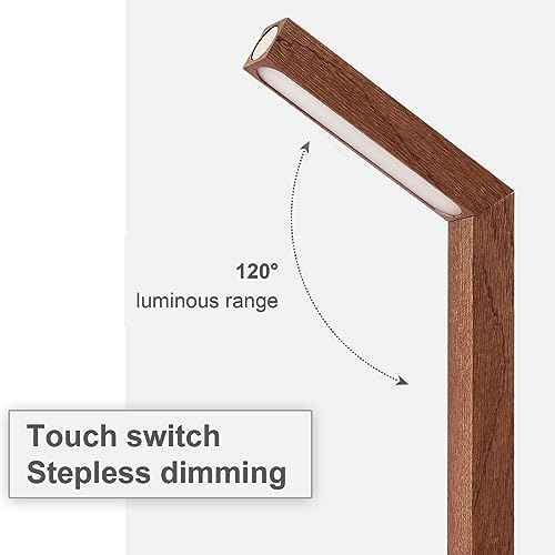 Wooden Desk Light £¬Dimmable Desk Lamp for Home Office with USB Wireless Charging Port £¬Touch Control RotatableDesk Adjustable Night Light(Sapele Wood)