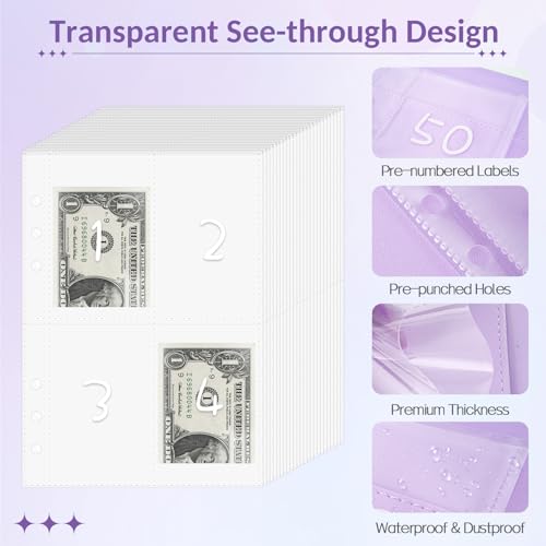 A5 Purple Leather Money Saving Challenge Binder with 100 Envelopes & Tracker