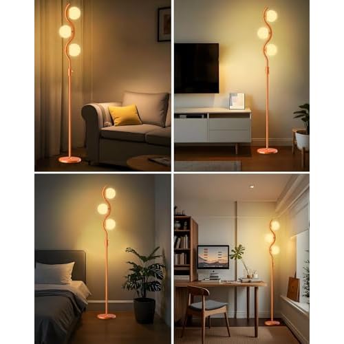 Lightdot 3-Globe Dimmable Floor Lamp Orange Mid Century Modern Standing Lamp with 3PCS 3000K G9 Bulbs Stepless Brightness Adjustable Stable Base for Living Room, Bedroom, Office