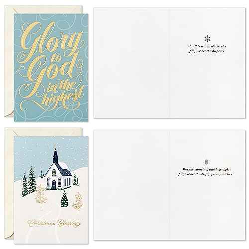 Hallmark Religious Christmas Card Assortment, Heavenly Peace (36 Cards and Envelopes) Dusty Blue and Gold Foil