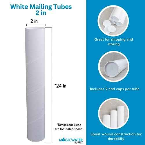 MagicWater Supply Mailing Tube 2 in x 24 in White - 10 Pack - for Shipping and Storage of Posters, Arts, Crafts, and Documents