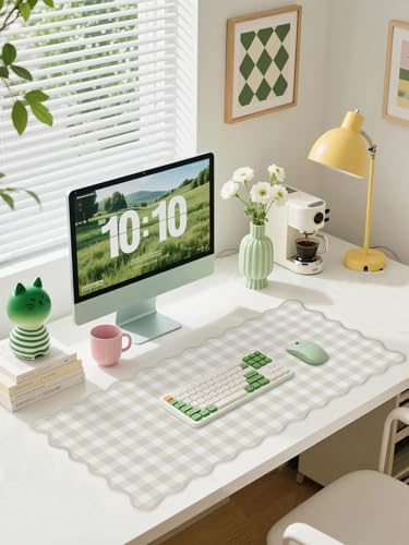 A1-Beige Checkered Gingham Desk Mat Large Mouse Pad for Office & Home Decor