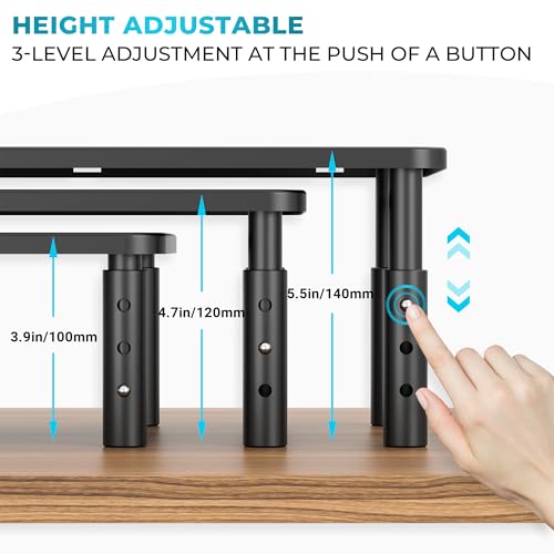 BONTEC 2 Pack Adjustable Monitor Stands with Drawer, Supports 44lbs - Black