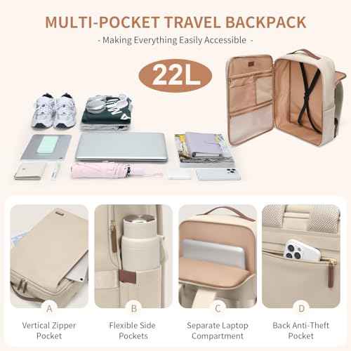 Stylish Laptop Backpack for Women Airline Approved Perfect for Work College and Travel Multi-Functional Casual Daypack Fits 17.3 Inch Notebook (Apricot)