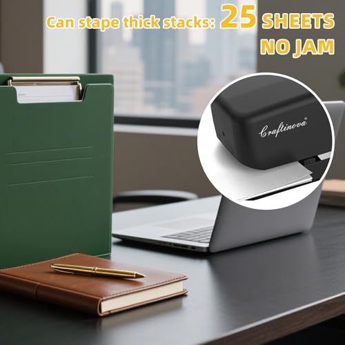 Craftinova Electric Stapler, Automatic, Silver – 210 Staples, 25-Sheet Capacity, AC or Battery Powered