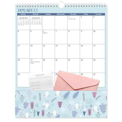 GuassLee Pocket Wall Calendar 2026, Monthly Wall Calendar with Pockets From Jan. 2026 to Dec. 2026, 12-Month Aesthetic Hanging Wall Planner for Office School Home Organizing, 11.5" x 14"