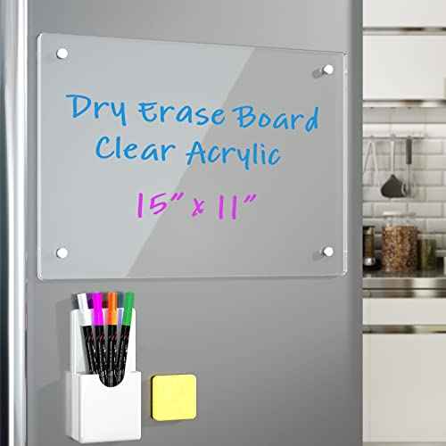 Acrylic Note Board Refrigerator Dry Erase Board Magnetic Clear 15¡±x11 Includes 4 Dry Erase Markers