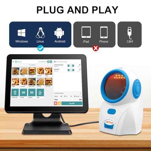 VOTTAN Desktop Barcode Scanner, Hands-Free QR 1D 2D Wired USB Omnidirectional Bar Code Scanner Screen Automatic Scanning Platform Scanner for POS Cash Register (White)