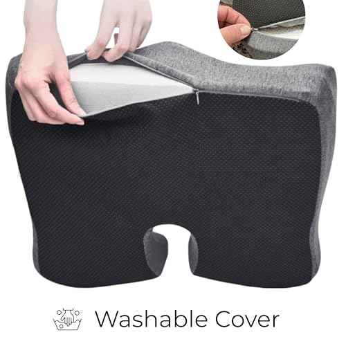 Seat Cushion, Office Chair Cushion for Sciatica, Coccyx Cushion, Ergonomic Memory Foam Seat Cushion for Car, Home, Pressure Relief Pad for Hip, Tailbone, All Day Comfort - Gray