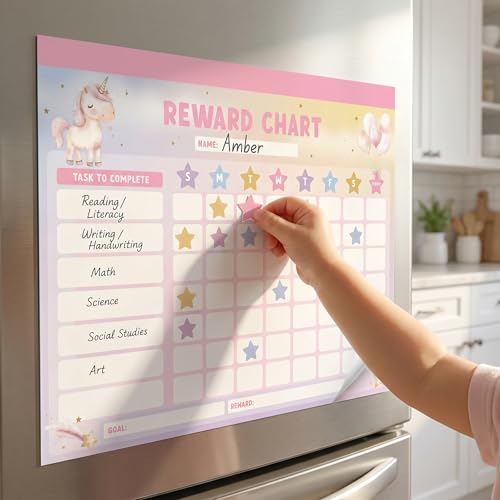 Pink Magnetic Reward Chart for Kids - Unicorn Chore Chart for Girls