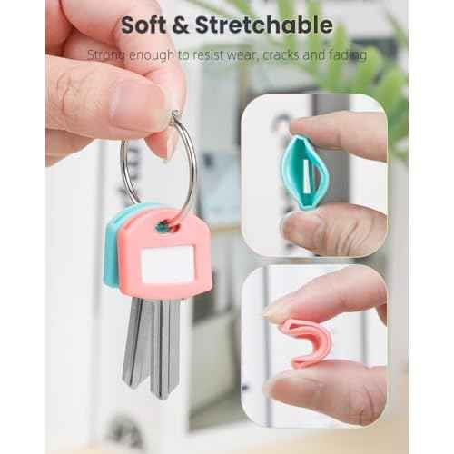Uniclife 12 Pcs Key Covers Caps 1 Inch Key Covers Protectors with Clear Windows and Blank Paper Labels, Soft Key Identifiers for Standard Regular Thin Flat House Keys, 6 Colors (Not for Odd-Shaped)
