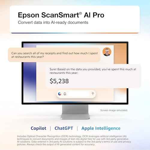 Epson RapidReceipt RR-70W Wireless Mobile Color Receipt & Document Scanner with ScanSmart AI PRO Receipt Management & PDF Software for PC & Mac