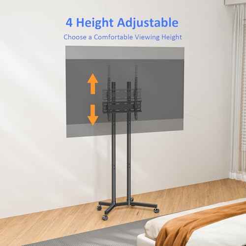 Rolling TV Stand for 32 to 65 inch TVs up to 88 lbs, Mobile TV Cart with Lockable Wheels, Height Adjustable, Max VESA 400x400mm, Portable Mobile TV Stand for Bedroom, Office, Outdoor, Black