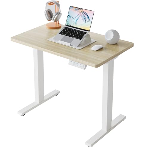 HUANUO 32x19 Inch Small Electric Standing Desk Light Walnut, Adjustable & Space-Saving