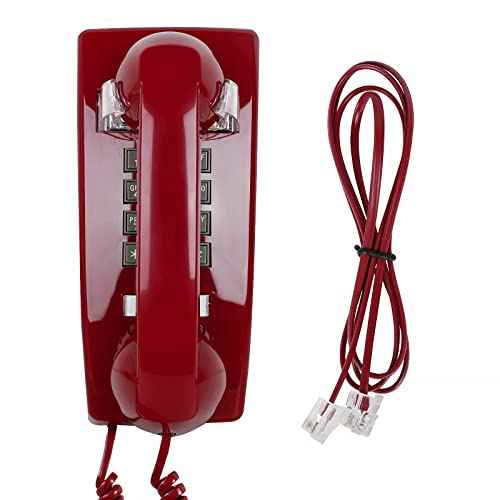 Retro Wall Phone, Sentno Vintage Wall Mounted Phones for Landline with Loud Mechanical Ringing, Wall Telephone with Ringtone and Handset Volume Control for Home, Office, Hotel and School (Red)