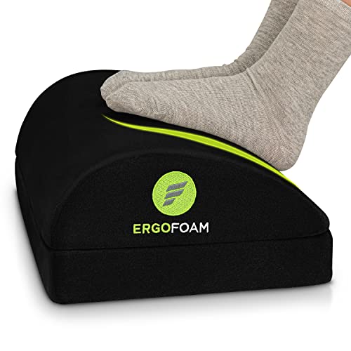 ErgoFoam Chiropractor-Endorsed Orthopedic Teardrop Design 2in1 Adjustable Under Desk Foot Rest for Lumbar Back Knee Pain (Black)