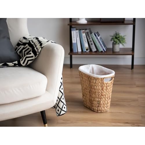 StorageWorks Wicker Waste Basket, Handwoven Water Hyacinth Trash Can with Built-in Handles, Wicker Garbage Can for Bedroom, Bathroom, 1 Pack