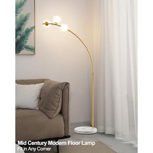 Lightdot 3 Globe Modern Floor Lamp for Living Room, Contemporary Gold Arc Floor Lamp with Shatterproof Shade and Bulbs Included£¬Mid Century Standing Lamp for Bedroom & Home Office