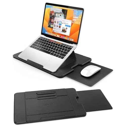 AboveTEK Adjustable Laptop Lap Desk, 3 Ergonomic Angles, PU Leather Non-Slip Surface, Heat Shield, Retractable Mouse Pad, Portable Laptop Lap pad Workstation for Bed, Sofa, Travel