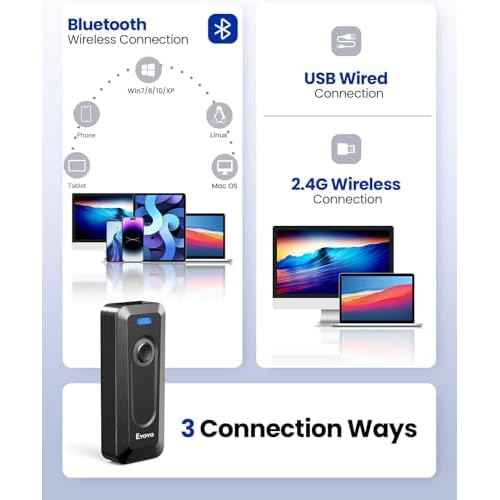 Eyoyo 2D Bluetooth Barcode Scanner Wireless with Clip, 2000mAh Battery with Level Indicator, Portable Mini QR Bar Code Reader for Library Book Inventory Compatible with iPhone, iPad, Android Phone