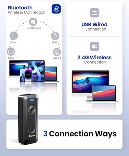 Eyoyo Portable Mini 2D QR Bluetooth Barcode Scanner Black 3 with Clip
