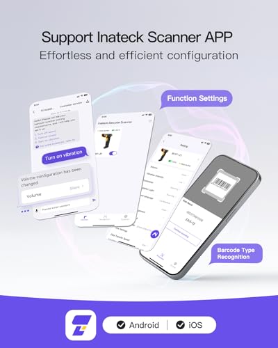 Inateck Wireless Bluetooth 1D Barcode Scanner with 2000mAh Battery - Handheld, Long Lasting