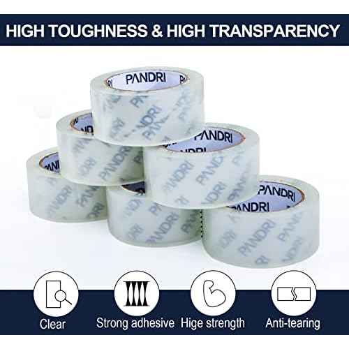 PANDRI Clear Packing Tape, 24 Rolls Heavy Duty Packaging Tape for Shipping Packaging Moving Sealing, 1.88 inches Wide, 65 Yards Per Roll, Total 1560 Yards