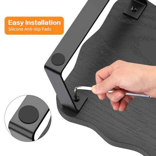 Monitor Stand Riser, Wooden Computer Stand for Desk, Wood and Steel Multi-Purpose Desktop Storage Laptop Riser Desk Shelf for Computer, Laptop, PC, Printer, 15.75 x 9.45 x 3.94 Inch Length (Black/2 Pack)