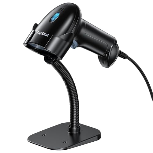 Anyeast Gray USB Barcode Scanner with Stand - 1D/2D Code Reader, Wired Inventory Scanner