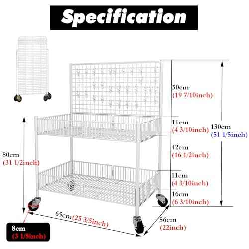 Rolling Metal Wire Retail Display Stand with 4 Wheels & 10 Hooks, Mobile Street Food Vendor Cart for Craft Show Fair/Flea Market/Events, Gridwall Panel Showing Rack(Black,25 3/5inch)