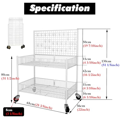25 3/5 Inch Black Metal Wire Retail Display Stand with 4 Wheels & 10 Hooks