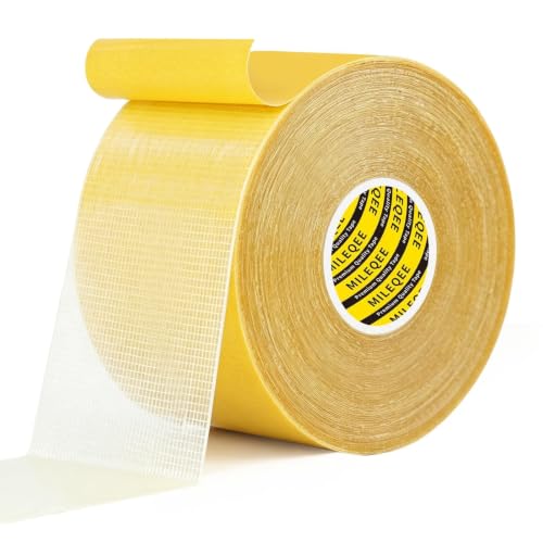 MILEQEE Heavy Duty Double Sided Tape 2" x 66ft Grid Cloth Mesh, High Tack