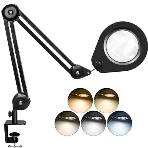 Magnifying Lamp, 10X Illuminated Magnifier Lamp with Internal Spring Swing Arm and Desk Edge Clamp