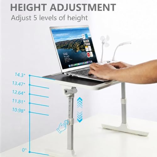 PHANCIR Black Adjustable Laptop Desk with USB Cooling Fan & LED Light