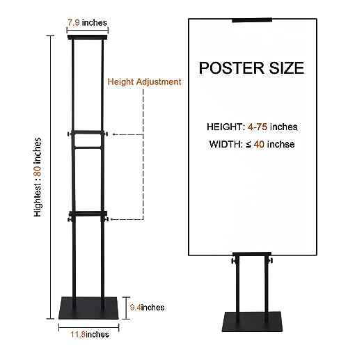 Floor Poster Stand,Heavy Duty Display Poster Sign Holder&with Non-Slip Mat Base Adjustable Height Up to 75 inches for Board & Foam (1-Pack)