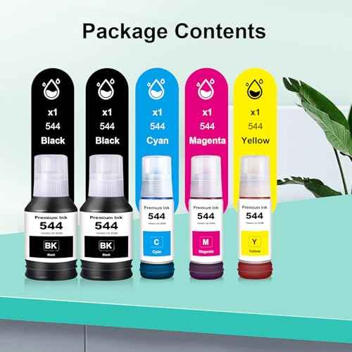 544 Ink Bottle Replacement for Eps T544 T544120 Refill Ink Used with Eps L1210 L1250 L3110 L3150 L3160 L3210 L3250 L3251 L3260 L5290 L5590 (5 Pack, 2BK 1C 1M 1Y)