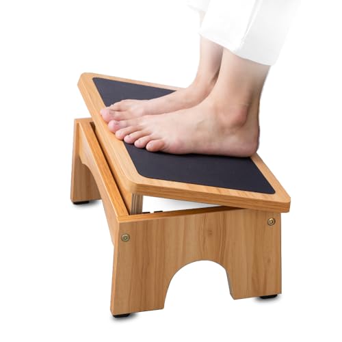 StrongTek Ergonomic Wooden Foot Stool with 3 Angles - Non-Slip Office Footrest