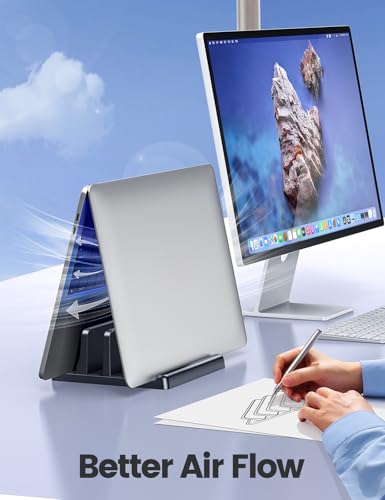 Vaydeer Black Vertical Laptop Stand for Desk - Dual Slot Adjustable Organizer