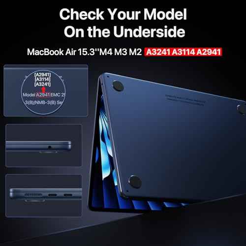 [Official Midnight] for MacBook Air 15 inch Case M4 M3 M2 2025 2024 2023 [100% Color Match] [Ultra Thin Armor] Protective Hard Shell Cover for Laptop A3241 A3114 A2941 - Midnight Clear