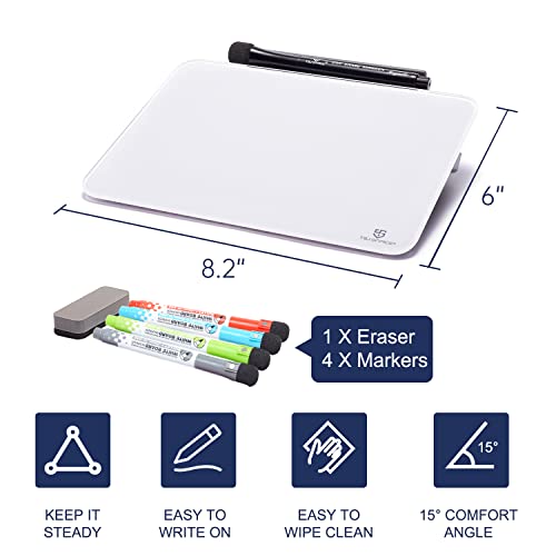 8 x 6 Inches Small Glass Whiteboard - Desktop Dry Erase Board with Stand, Markers & Eraser, White