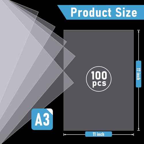 Timgle 100 Sheets Waterproof Inkjet Transparency Film 11 x 17 Inch Transparency Paper Acetate Sheets for Silk Screen Printing Transparent Printer Paper for Printers Overhead Projector Crafts 5 Mil