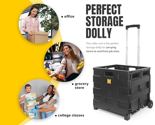 MaxWorks 51051 Collapsible Rolling Dolly Cart with Telescoping Handle & Storage